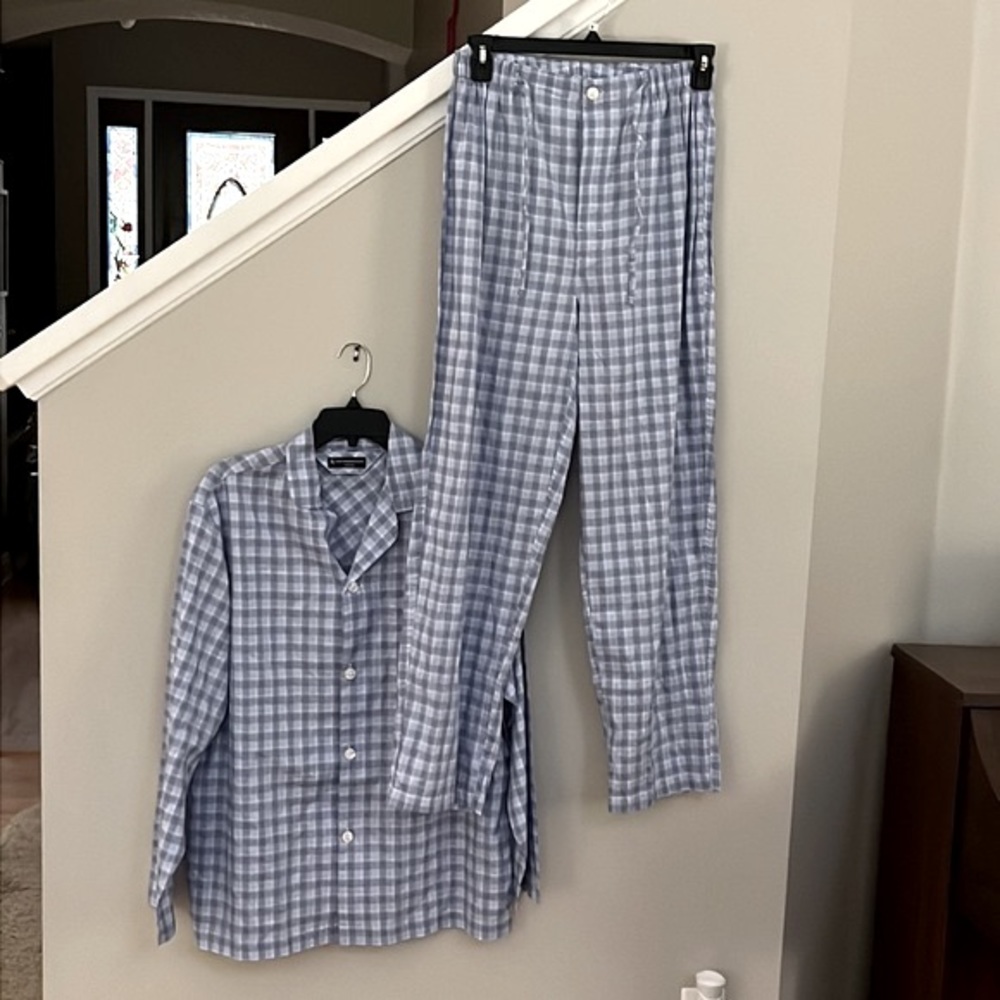 Hart Schaffner Marx Long Sleeve Cotton Pajama Set Blue Plaid